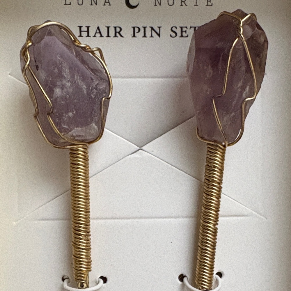 New Amethyst Hair Pin Set, Gold Hardware for Clarity, Balance & Inner Healing - Picture 2 of 7
